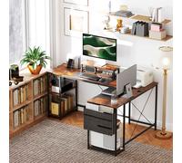 HOMCOM 168cm Reversible L Shaped Desk, Industrial Corner Computer Desk with Adjustable Shelf and Storage Bag, 240cm 2 Person Desk with Monitor Stand, Rustic Brown Brown