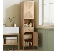 Homcom 168Cm Tall Bathroom Cabinet With Adjustable Shelves, Oak Wood Effect In Light Oak Light Oak
