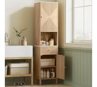 HOMCOM 168 cm Tall Bathroom Cabinet with Drawer and Adjustable Shelves, Oak, White