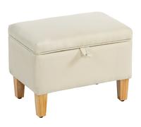 HOMCOM 16L Linen Storage Ottoman Padded Footstool with Rubberwood Legs for Storage Box, Bed End, Shoe Bench, Seating, Beige