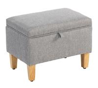 HOMCOM 16L Linen Storage Ottoman Padded Footstool with Rubberwood Legs for Storage Box, Bed End, Shoe Bench, Seating, Light Grey