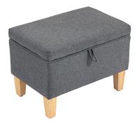 HOMCOM 16L Linen Storage Ottoman Padded Footstool with Rubberwood Legs for Storage Box, Bed End, Shoe Bench, Seating, Charcoal Grey