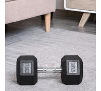17.5KG Single Rubber Hex Dumbbell Portable Hand Weights Dumbbell Home Gym Workout Fitness Hand Dumbbell - HOMCOM | TJ Hughes
