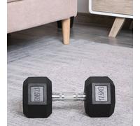Homcom 17.5Kg Single Rubber Hex Dumbbell Portable Hand Weights Home Gym In Black Black