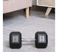 17.5KG Single Rubber Hex Dumbbell Portable Hand Weights Home Gym HOMCOM Black Standard