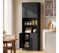 Homcom 170Cm Kitchen Pantry Cabinet With Soft-Close Hinges, Black Wood Effect