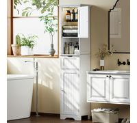 HOMCOM 170cm Tall Bathroom Storage Cabinet with LED Light, Adjustable Shelf in White HOMCOM White