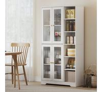 HOMCOM Tall Kitchen Cupboard with Tempered Glass Doors for Dining Room in White HOMCOM White