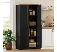 Homcom 172Cm Wooden Storage Cabinet Cupboard With 2 Doors 4 Shelves Pantry In Black Black