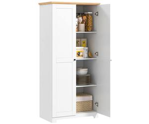 Homcom 172Cm Wooden Storage Cabinet Cupboard With 2 Doors 4 Shelves Pantry In White White