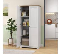 Homcom 172Cm Wooden Storage Cabinet Cupboard With 2 Doors 4 Shelves Pantry In White White One Size