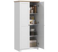 HOMCOM 172cm Wooden Storage Cabinet Cupboard With 2 Doors 4 Shelves White Pantry Closet