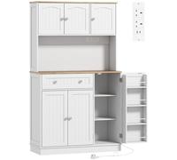 HOMCOM 173 cm Tall Kitchen Cupboard with Charging Station, Pantry Storage Cabinet with Adjustable Shelves and 4 Door Racks