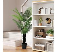 HOMCOM 175cm Artificial Areca Palm Tree with PE Leaves and Flocked Soil, Green