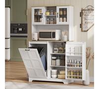 HOMCOM 175cm Tall Kitchen Cabinet with Rubbish Bin, White