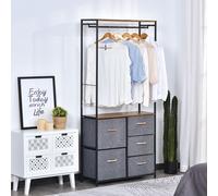 HOMCOM Wardrobe Dresser: Steel-Framed Storage with 5 Drawers, Coat Rack for Bedroom & Hallway, Black/Brown