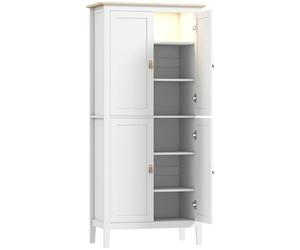 HOMCOM 176.5 cm Tall Pantry Cupboard with Motion Sensor LED Light - White