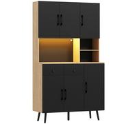 HOMCOM 176 cm Kitchen Cupboard with LED Lights - Oak and Black