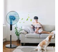 HOMCOM 18" Pedestal Fan with Sleep Mode, Oscillating Standing Fan with 3 Modes, Remote Control, Floor Fan with Adjustable Height, 3 Speed, 7.5-Hour Timer, Black
