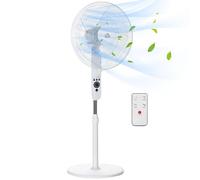 HOMCOM 18" Pedestal Fan with Sleep Mode, Oscillating Standing Fan with 3 Modes, Remote Control, Floor Fan with Adjustable Height, 3 Speed, 7.5-Hour Timer, White