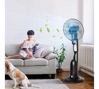 HOMCOM 18" Pedestal Fan with Water Mist Spray, Standing Fan with 3 Speeds, 2.8L Water Tank, Timer and Remote, Black Black