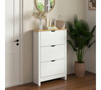 HOMCOM 18-Shoe Storage Cabinet 6 Shelves 3 Drawers Tabletop High Gloss White