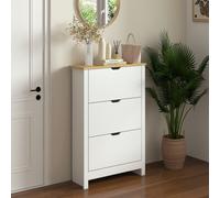 HOMCOM 18-shoe Storage Cabinet 6 Shelves 3 Drawers Tabletop 4 Legs Modern White, White