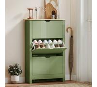 Homcom 18-Shoe Storage Cabinet 6 Shelves 3 Drawers Tabletop High Gloss Green