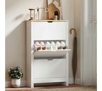 HOMCOM 18-Shoe Storage Cabinet 6 Shelves 3 Drawers Tabletop High Gloss White