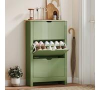 HOMCOM 18-Shoe Storage Cabinet 6 Shelves 3 Drawers Tabletop High Gloss Green, Green