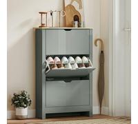 HOMCOM 18-Shoe Storage Cabinet 6 Shelves 3 Drawers Tabletop - Light Grey