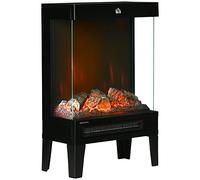 HOMCOM 180° Charming Electric Fireplace Heater, Quiet Freestanding Stove with LED Flame Effect, 3-Sided Tempered Glass Panels, Level-less Temperature Control, Overheat Protection, 1000W/2000W, Black