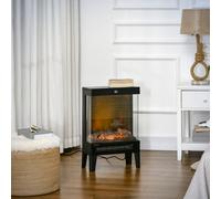 180° Charming Electric Fireplace Heater, Quiet Stove with LED Flame Effect Black HOMCOM Black One Size