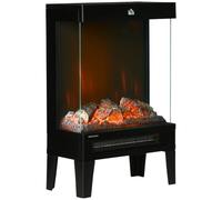 HOMCOM 180° Charming Electric Fireplace Heater Freestanding Stove Black | Quiet, LED Flame Effect, 3-Sided Tempered Glass Panels, Level-less Temperature Control, Overheat Protection, 1000W/2000W