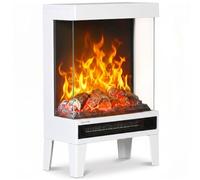 HOMCOM 180° Charming Electric Fireplace Heater Stove 1000W/2000W White | Freestanding, LED Flame Effect, 3-Sided Tempered Glass Panels, Level-less Temperature Control, Overheat Protection