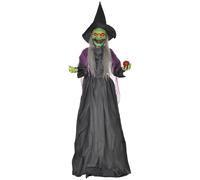 HOMCOM 180 cm Life Size Halloween Animated Standing Witch, Spooky Witch with Glowing LED Eyes, Battery Operated