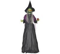 HOMCOM 180 cm Life Size Halloween Animated Standing Witch with Glowing LED Eyes, Spooky Witch Scary Halloween Decorations, Battery Operated, Indoor Party Props