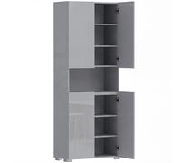 HOMCOM 180 cm Tall Kitchen Cupboard, Pantry Storage Cabinet with Soft Close Doors and Adjustable Shelves, High Gloss Grey