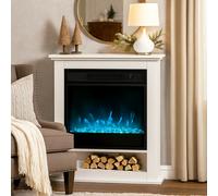 HOMCOM Electric Fireplace with 9 Colours Realistic Flame Effect & 5 Brightness Levels, 1800W Freestanding White Electric Fire and Mantel Reach up to 30㎡ Space with Remote & Timer for Living Room