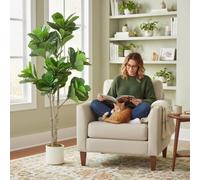 HOMCOM 180cm Artificial Fiddle Leaf Fig Tree, Decorative Artificial Plant with 98 PEVA Leaves in Pot for Indoor Living Room Office Home Decor, Green