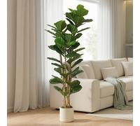 Homcom 180Cm Artificial Fiddle Leaf Fig Tree With Solid Wood Trunks