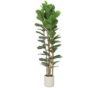 HOMCOM 180cm Artificial Fiddle Leaf Fig Tree with Solid Wood Trunks, Decorative Artificial Plant with 91 Leaves in Pot for Indoor Living Room Office Home Decor, Green