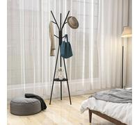 HOMCOM 180cm Free Standing Coat Rack Metal Shelf Holder Stand Hat Hanger Black, Black