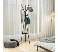 HOMCOM 180cm Free Standing Coat Rack Metal Shelf Holder Stand Hat Hanger Black