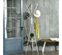 Homcom 180Cm Free Standing Coat Rack Metal Shelf Holder Stand Hat Hanger White