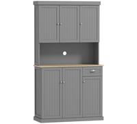 HOMCOM 180cm Kitchen Storage Cabinet, Modern Storage Cupboard with Open Countertop, Drawer and 6 Doors, Grey Aosom UK