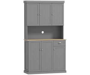 HOMCOM 180cm Kitchen Storage Cabinet, Modern Storage Cupboard with Open Countertop, Drawer and 6 Doors, Grey Aosom UK