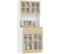 HOMCOM 180cm Modern Kitchen Cupboard, Freestanding Storage Cabinet Hutch with Central Drawer, 2 Glass Door Cabinets, White Aosom UK