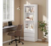 HOMCOM 180cm Tall Bookcase with 3 Shelves 3 Drawers for Living Room Home Office in White HOMCOM White