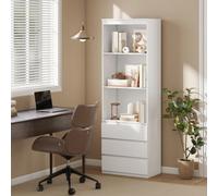 HOMCOM 180cm Tall Bookshelf Free Standing Storage Shelf Unit With Storage White And Oak - White | TJ Hughes